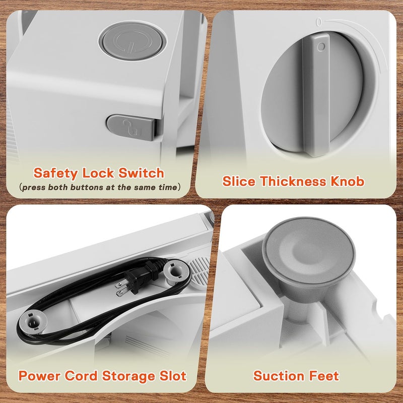 CUSIMAX Meat Slicer for Home,Foldable Meat Slicer with Child Safety Switch and 2 Removable Blades,Electric Deli Slicer Adjustable Thickness 0-20mm for Cut Meat,Cheese,Bread,Fruit,Storage Bag - Image 3